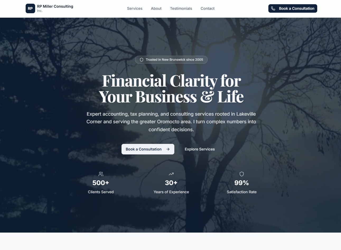 RP Miller Consulting — FundyLogic custom website for an accounting and tax services firm in New Brunswick