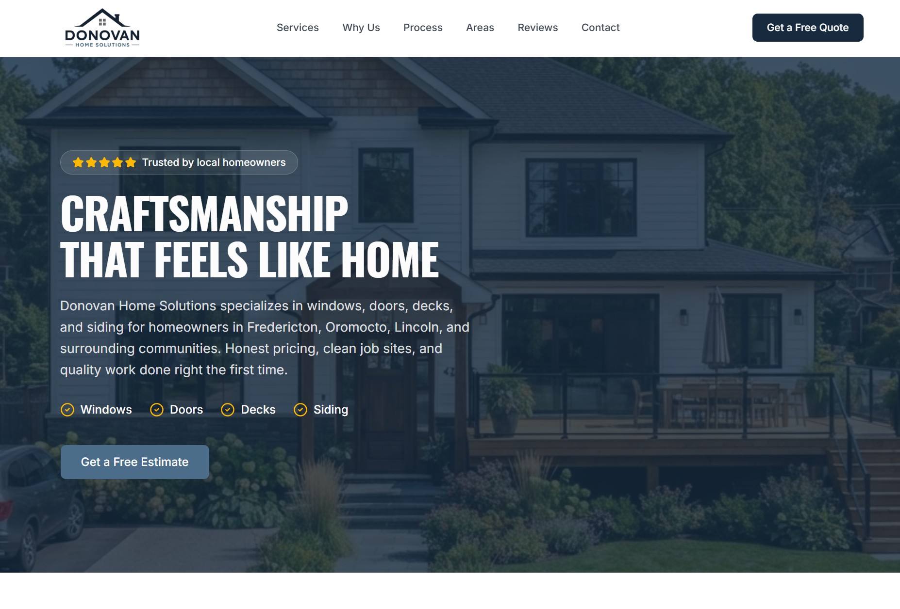 Donovan Home Solutions | FundyLogic custom website for a windows, doors, decks, and siding contractor in Fredericton, New Brunswick