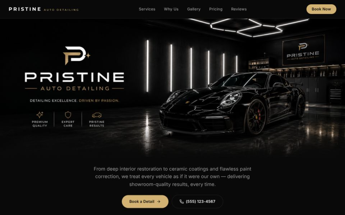 Pristine Auto Detailing website